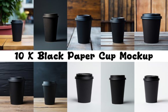 10 X Black Paper Cup Mockup Review