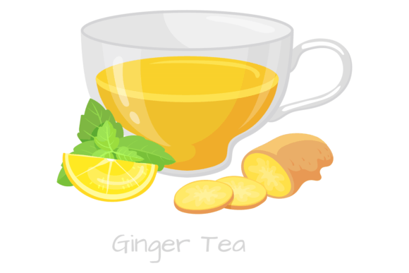 Ginger Tea in Glass Cup. Healthy Hot Dri