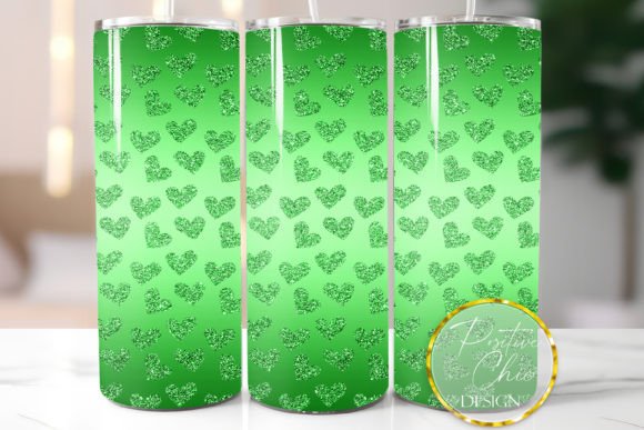 Green Hearts Glitter Tumbler Wrap PNG Review