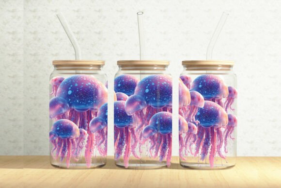 Jellyfish 16oz Glass Can Tumbler Wrap