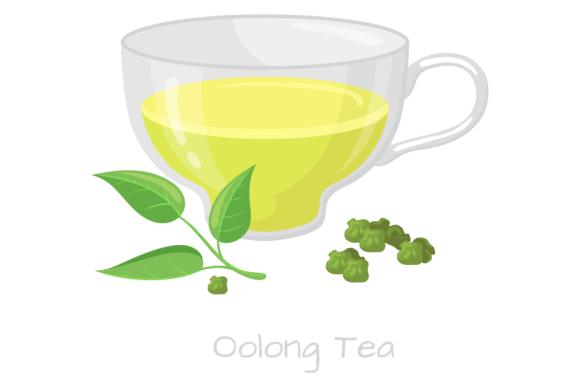 Oolong Tea Illustration. Glass Cup with