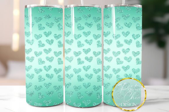 Teal Glitter Hearts Tumbler Wrap Design Review