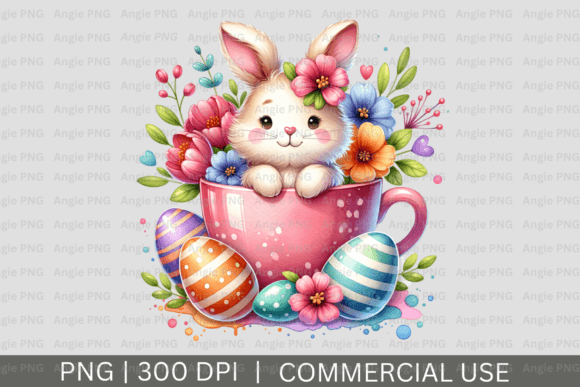 Watercolor Easter Bunny in Cup PNG Review